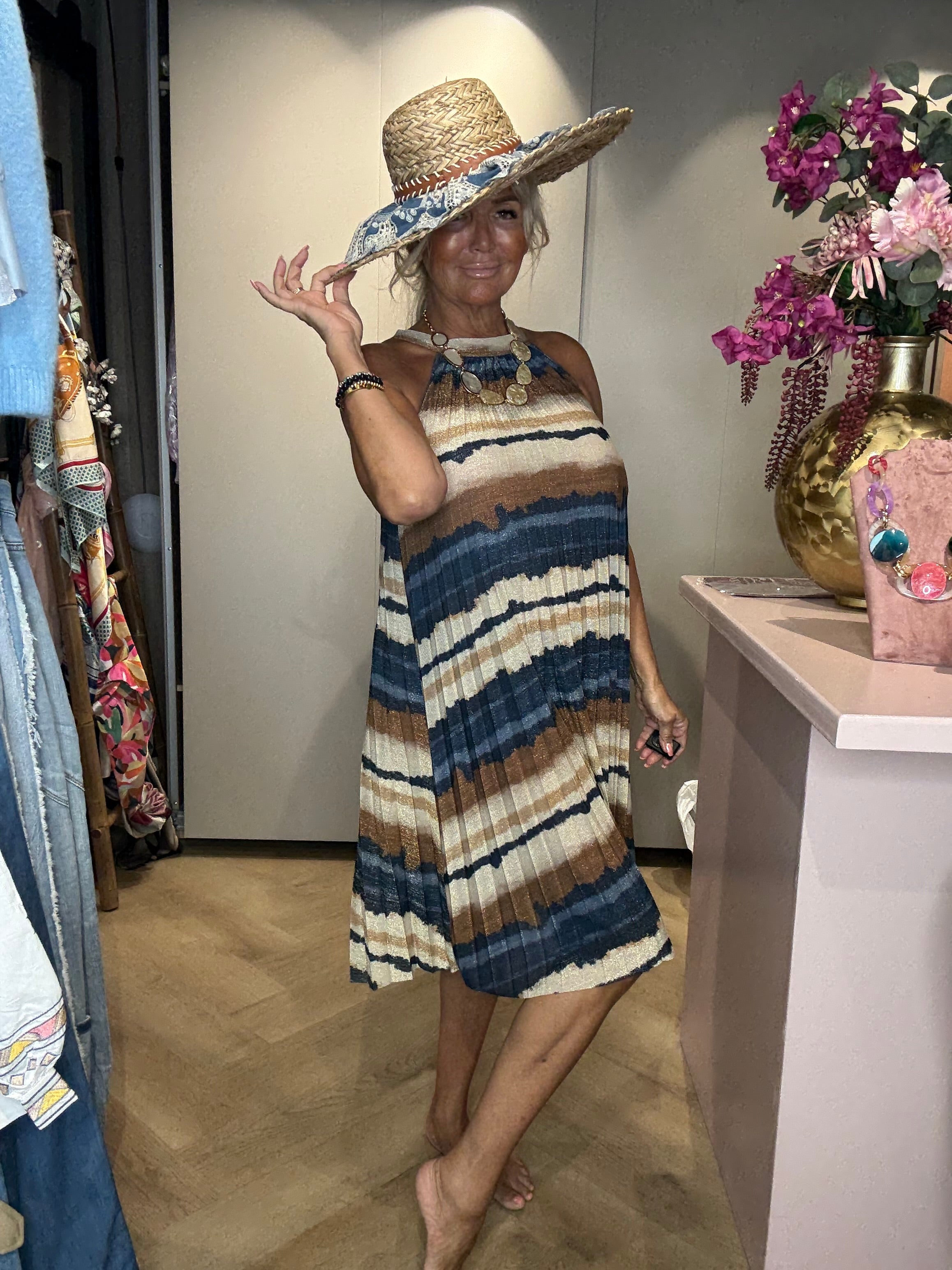 Halter Dress Blauw Goud